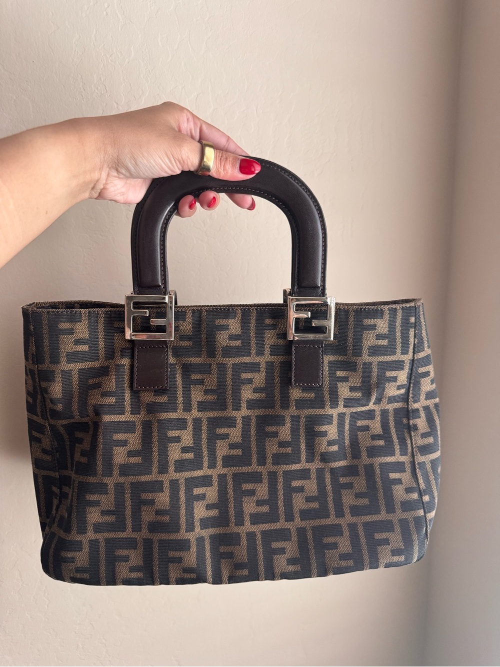 Vintage Fendi Brown and Black Zucca Satchel with Top Handle Bag
